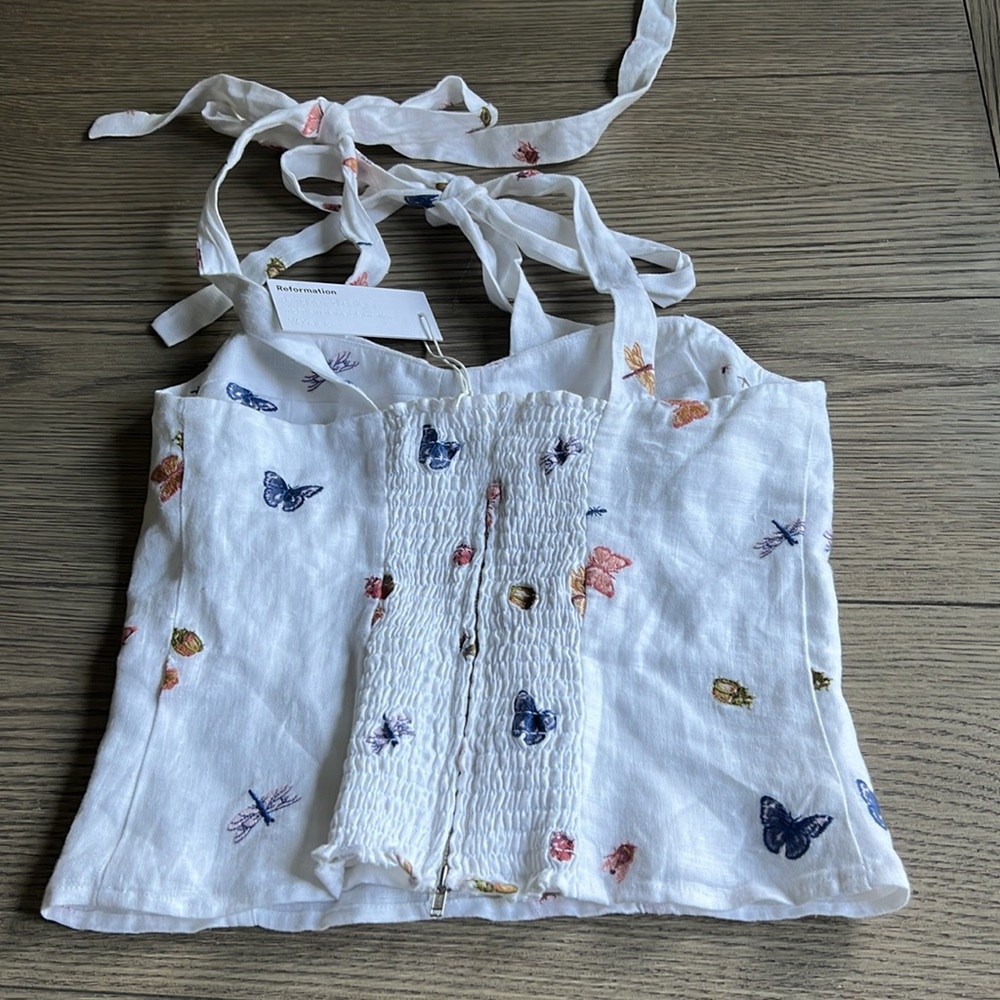 Reformation 100% Linen Jaxon Top Ladybugs NWT 148$ - Picture 6 of 6